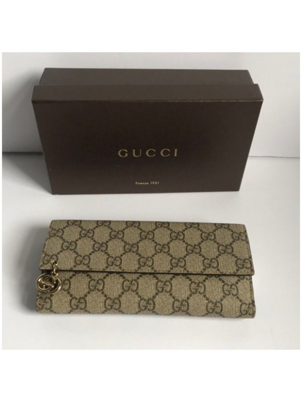 Gucci Pre-Owned GG Supreme Sherry Line Long Wallet Vintage Brown
